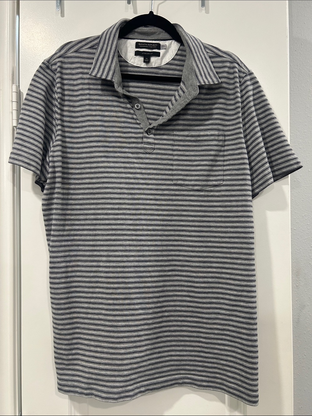 Banana Republic Gray & White Striped Polo Shirt